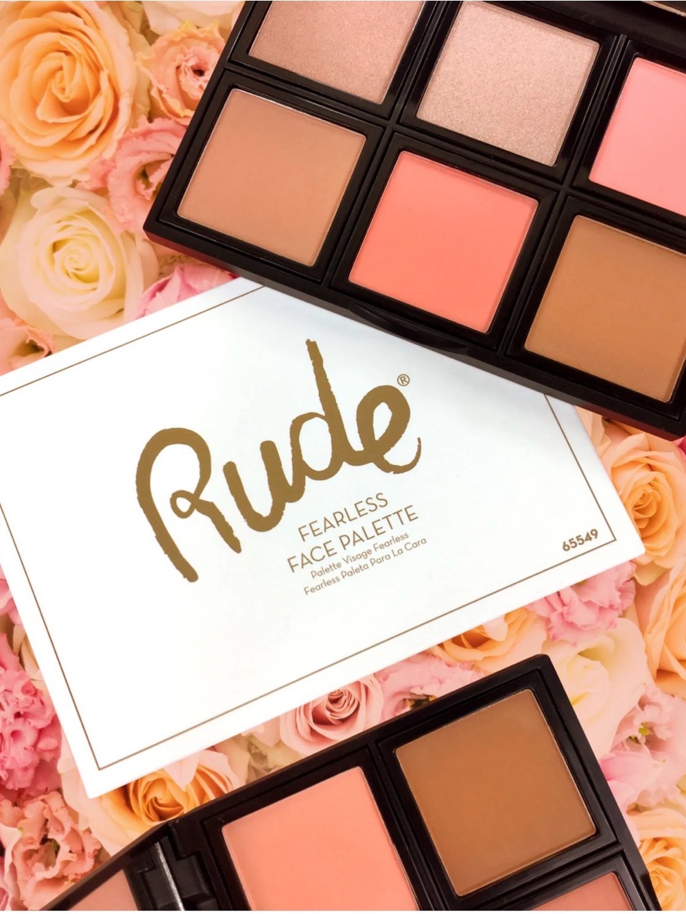 RUDE Face Palette Fearless Vegan Peach, Pink & Bronze Cheek Shades